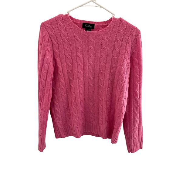 Taylor Marcs Cashmere Sweater Womens Medium Pink Cable Knit Crewneck Pullover - Picture 1 of 6
